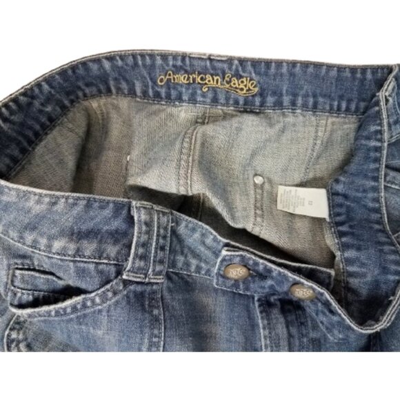 AMERICAN EAGLE Refashioned Upcycled Distressed Denim Jean Skirt - Women's 12 - Picture 3 of 4